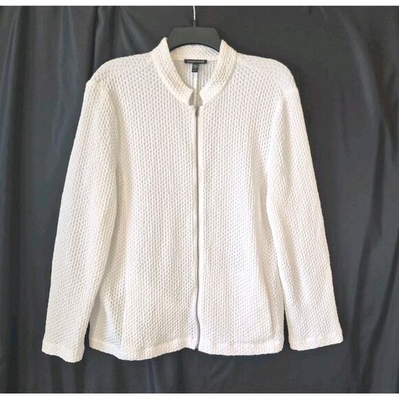 New Eileen Fisher White Textured Stand Collar Full Zip Jacket XL - Picture 3 of 8